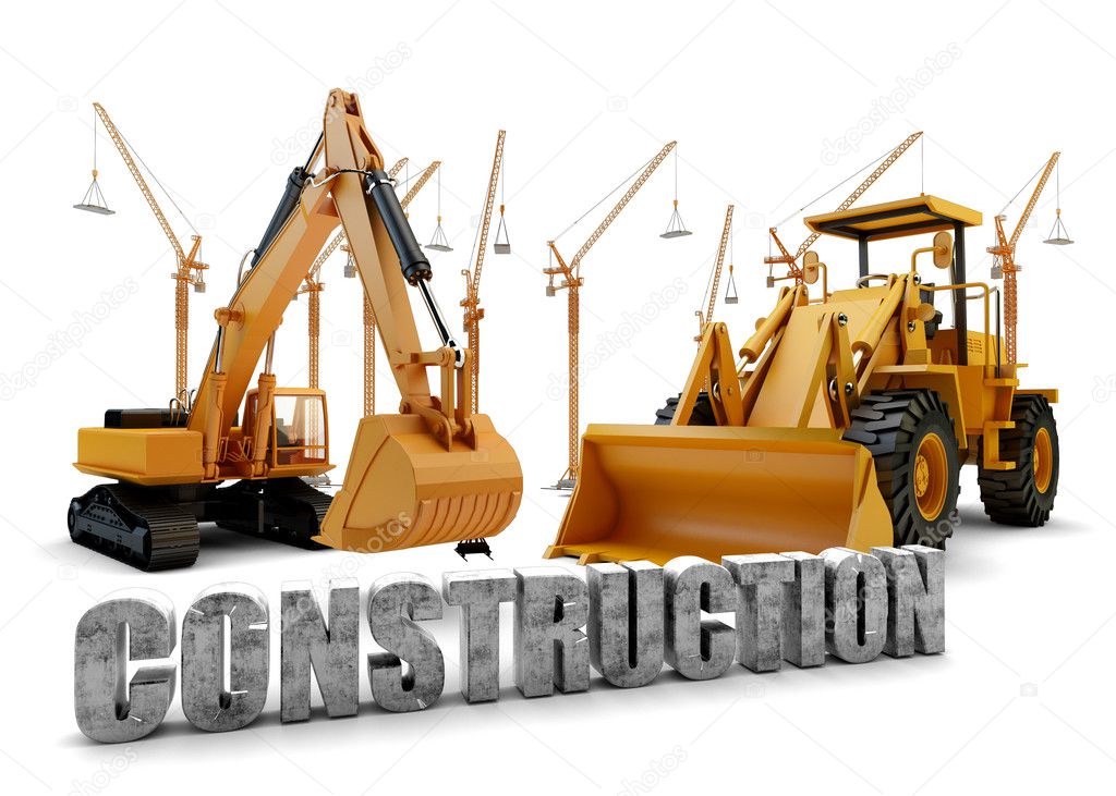 Construction background with bulldozer and loader