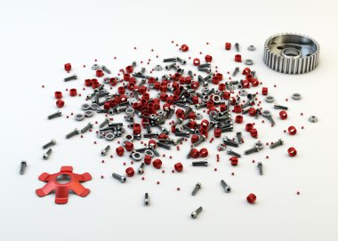 Pile of nuts and bolts from disassembled clutch isolated on whit clipart