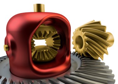 Closeup Differential gear isolated on white background clipart