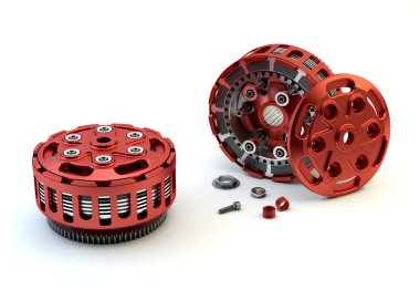 Motobike Clutch parts disassembled isolated on white background clipart