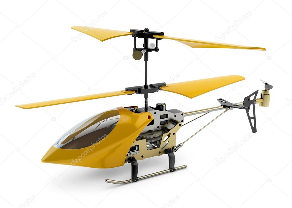 Generic yellow remote controlled helicopter isolated on white ba