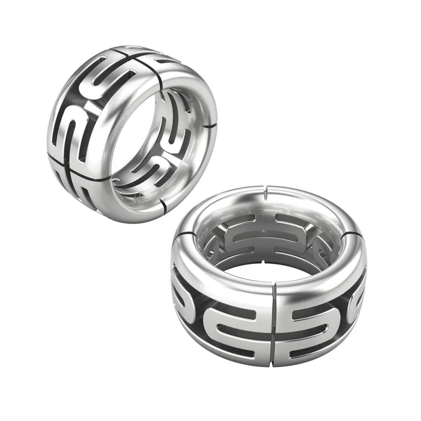 Due anelli d'argento isolati su bianco — Foto Stock