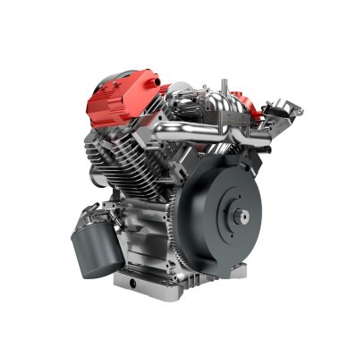 büyük güçlü motosiklet üzerinde beyaz izole motorunun montajı v2