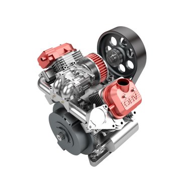 büyük güçlü motosiklet üzerinde beyaz izole motorunun montajı v2