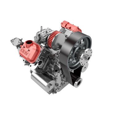 büyük güçlü motosiklet üzerinde beyaz izole motorunun montajı v2