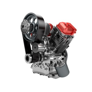 büyük güçlü motosiklet üzerinde beyaz izole motorunun montajı v2