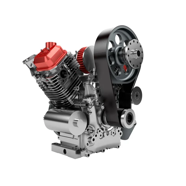 Assembled V2 engine of large powerful motorbike isolated on whit — Stock Photo, Image