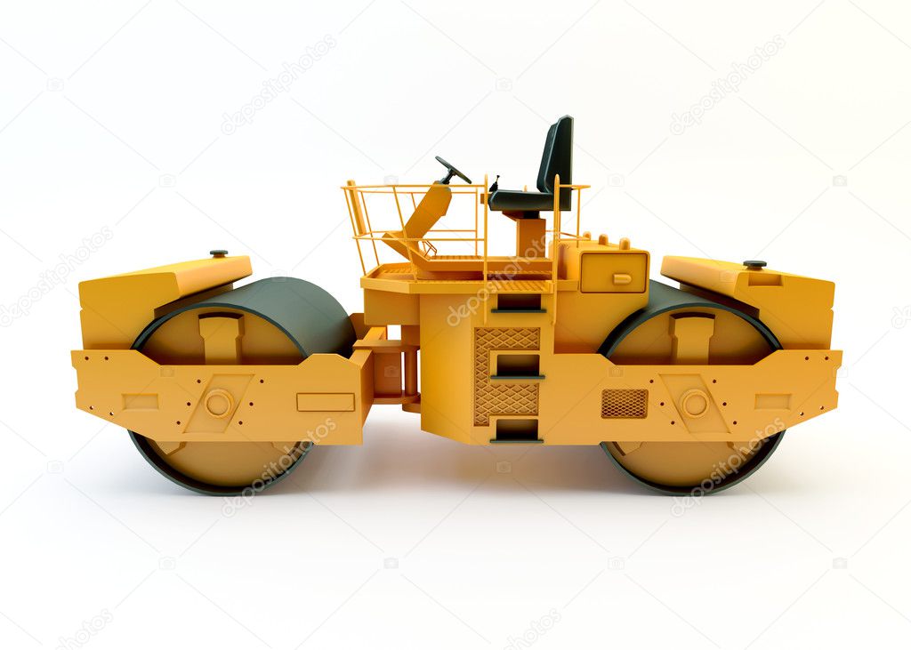 Road roller isolated on white background 