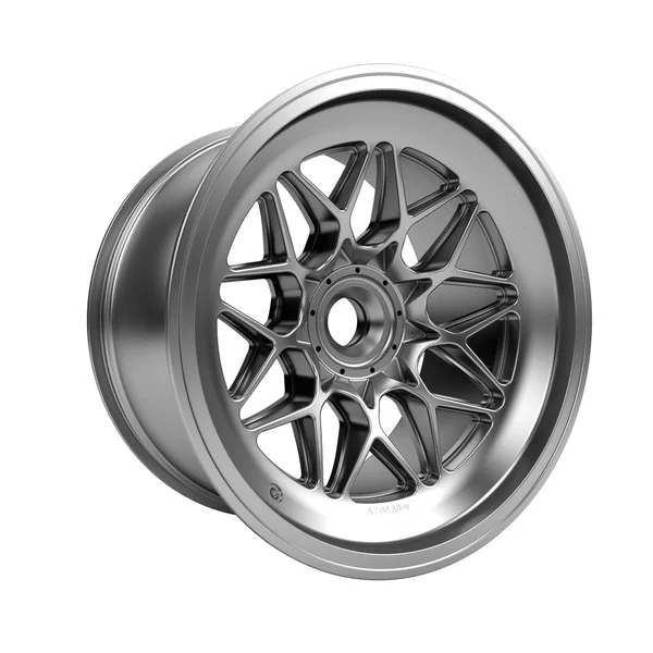 Polished chrome rim wheel on white — Stock Photo, Image