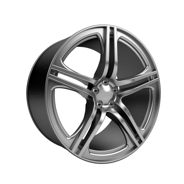 Polished chrome rim wheel on white — Stock Photo, Image