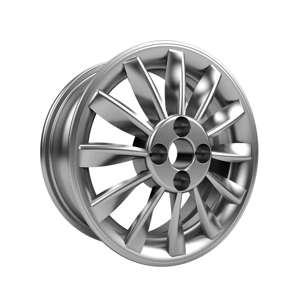 Polished chrome rim wheel on white — Stock Photo, Image