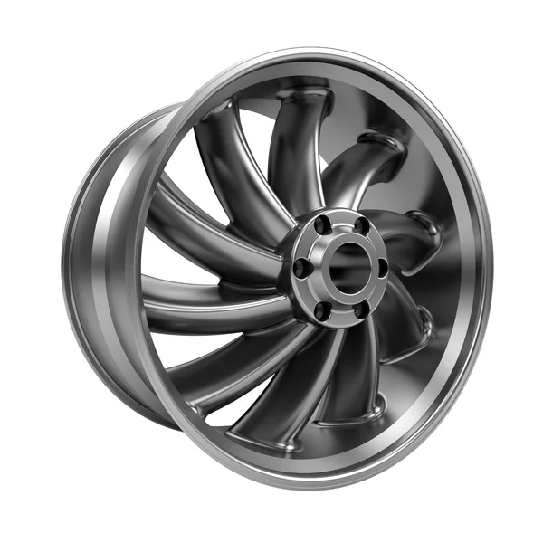 Polished chrome rim wheel on white — Stock Photo, Image