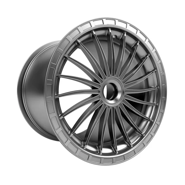 Polished chrome rim wheel on white — Stock Photo, Image