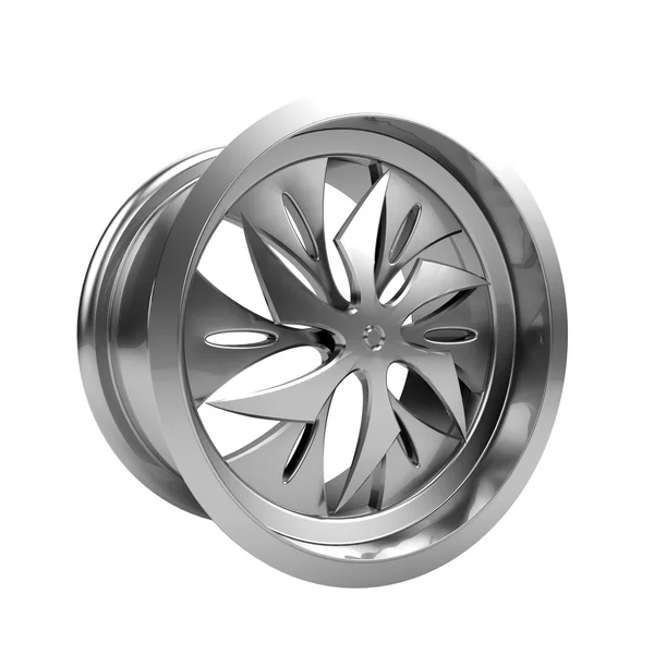 Polished chrome rim wheel on white — Stock Photo, Image