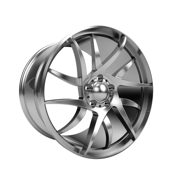 Polished chrome rim wheel on white — Stock Photo, Image