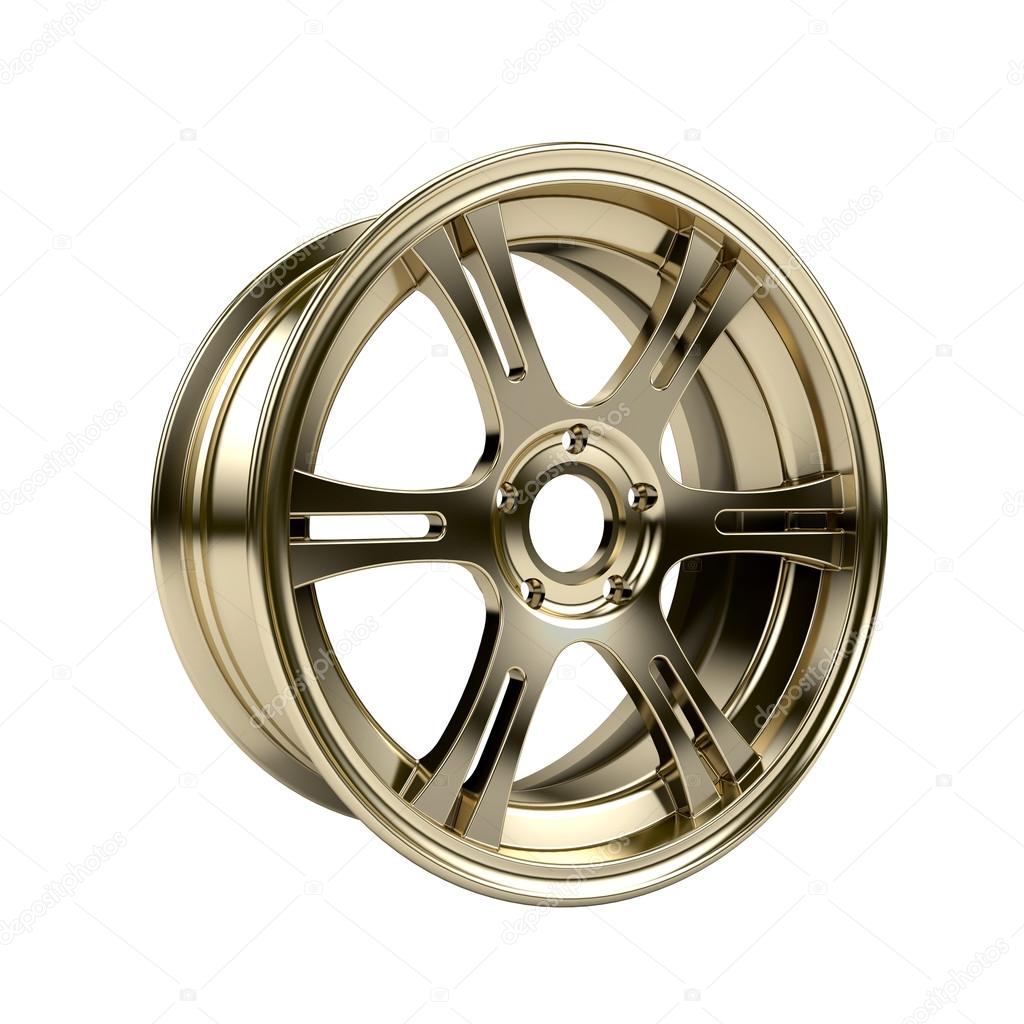 Polished chrome rim wheel on white
