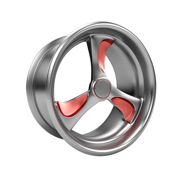 Polished chrome rim wheel on white — Stock Photo, Image