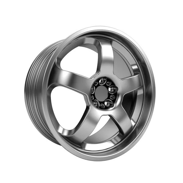 Polished chrome rim wheel on white — Stock Photo, Image