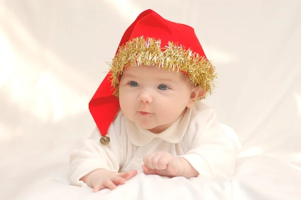 Portrait of baby in red hat — Stock Photo, Image