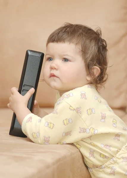 Portrait of baby , watching TV — Stock Photo, Image