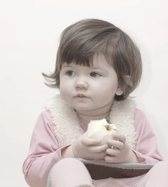 Portrait of baby, eating apple — Stock Photo, Image