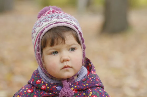Portrait of baby in autumn park — Stock Photo, Image