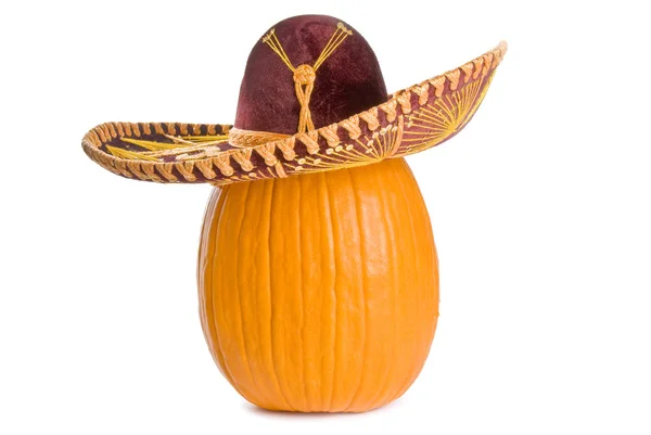 Pumpkin Wearing a Sombrero Isolated on White — Stock Photo, Image