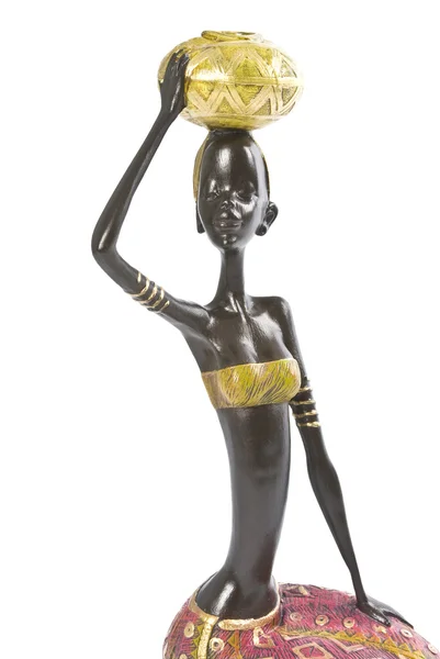 Керамическая африканская женщина Фигурка, изолированная на белом — стоковое фото