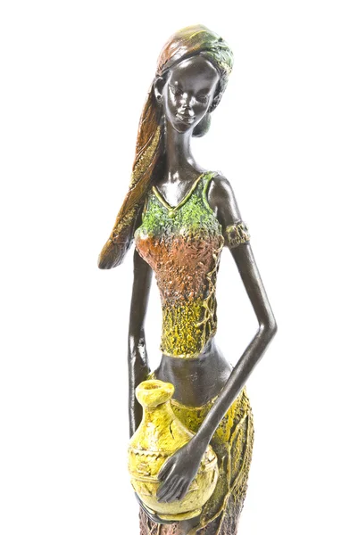 Керамическая африканская женщина Фигурка, изолированная на белом — стоковое фото