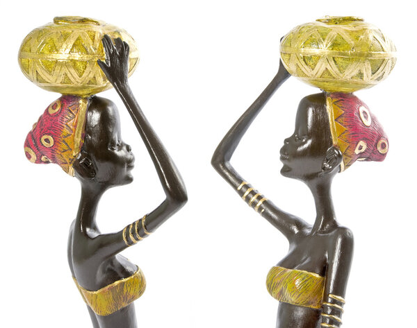 Ceramic African Women Figurine Isolated on White