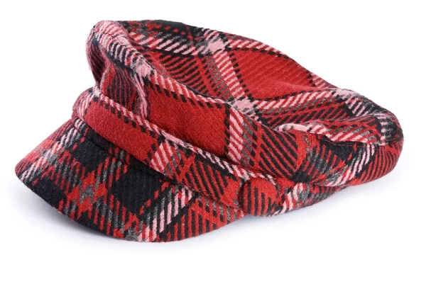 Cappello in Lana Plaid Isolato su Bianco — Foto Stock