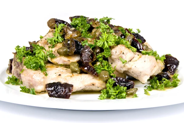 Roasted Pork Chops with Prunes and Capers — Stock Photo, Image