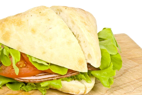 Cut Focaccia Sandwich on a Cutting Board — Stock Photo, Image