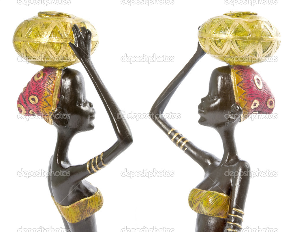 Ceramic African Women Figurine Isolated on White