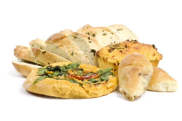 Pão artesanal e produtos de padaria — Fotografia de Stock