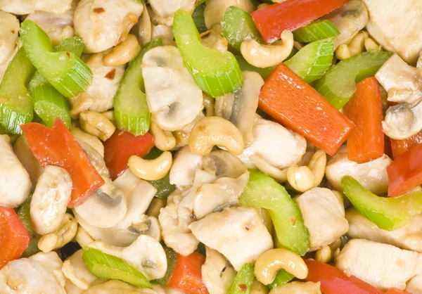 Rør Stegt kylling med cashewnødder og grøntsager - Stock-foto