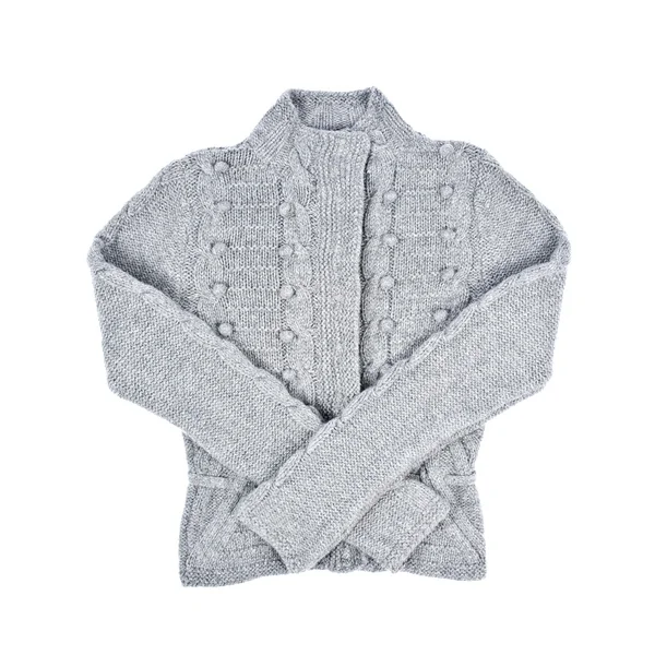 Sweter szary wełny na białym tle — Zdjęcie stockowe