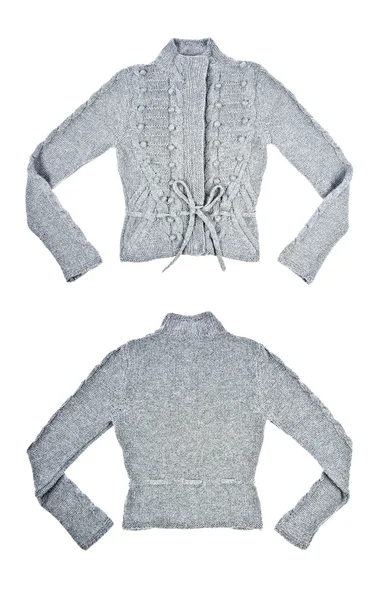 Frente e verso de camisola de lã cinza isolado em branco — Fotografia de Stock