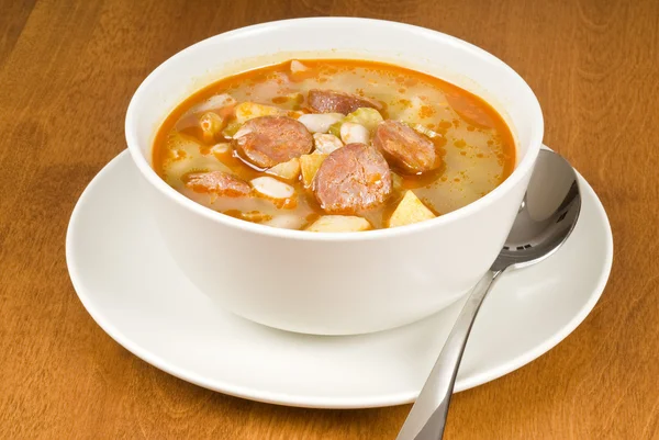 Hearty Bean Soup with Sweet Sausages — Stock Photo, Image