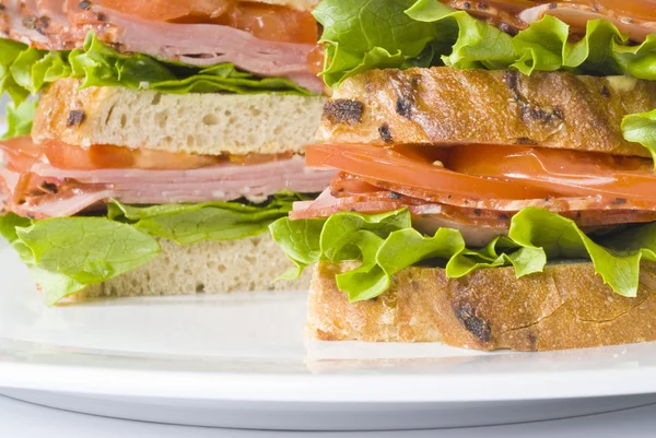 Pastrami Sandwich with Onion Bread — Stock Photo, Image