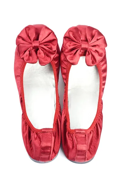 Red Satin Slippers Isolated on White — Stock Photo, Image