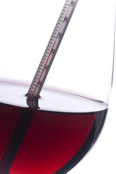 Meten van de rode wijn temperatuur met een wijn Thermometer (Fahrenheit) — Stockfoto