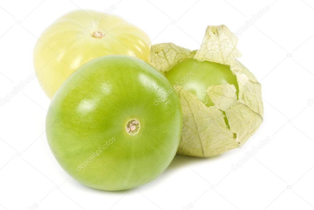 Tomatillos or Green Tomatoes Isolated on White