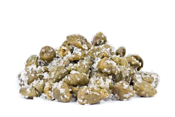 Capers in Salt Isolated on White — Stock Photo, Image