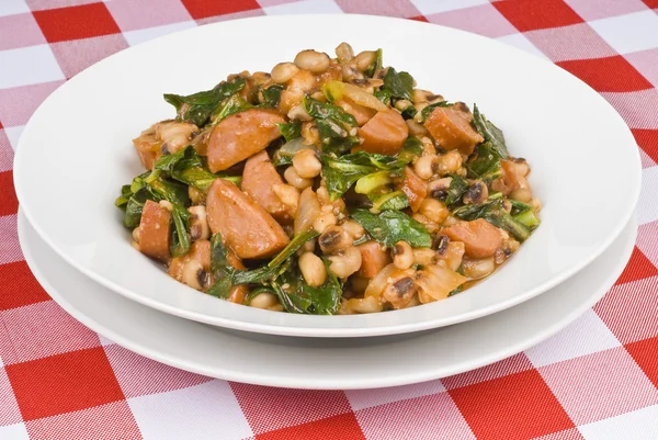 Sausage, Beans and Collard Greens — Stock Photo, Image