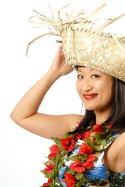 Hasır şapka ile Hawaiian kız