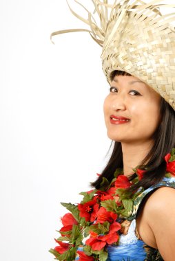 Hasır şapka ile Hawaiian kız