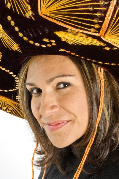 Hispanic Woman Wearing a Sombrero — Stock Photo, Image