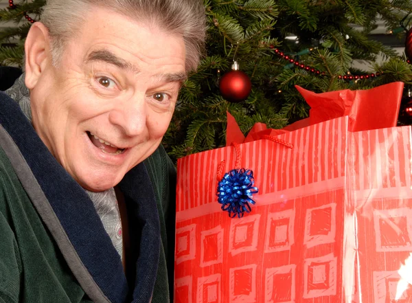 Mature Man with Christmas Gift — Stock Photo, Image