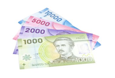 çeşitli mezheplerin üzerinde beyaz izole renkli Şili peso